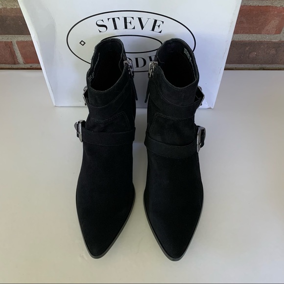 Steve Madden Cuff Black Suede Western Ankle Boots Buckle US 9.5 M - Picture 3 of 8